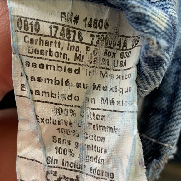 Vintage Carhartt Bib Work Overalls Blue Denim Jean Suspenders R08 DNM 54 x 32 - Picture 4 of 11